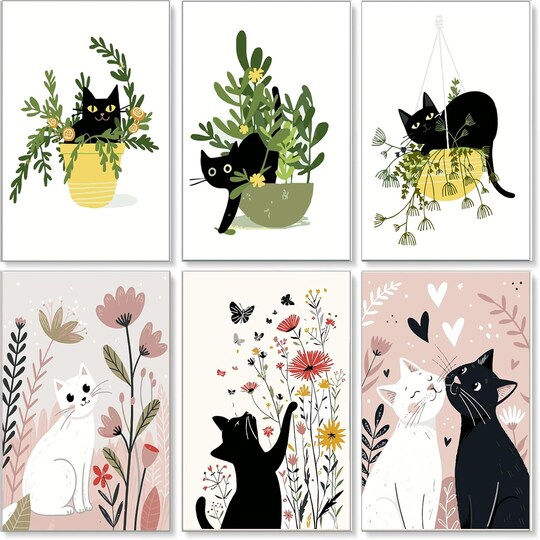 Citrus; 6 Pack Black Cat Paint by Numbers Kit for Adults Beginners 8x12 Inch, DIY Acrylic Painting on Canvas, Easy Paint by Number Craft Set, Stress Relief Home Wall Decor Gift; Category:Paint by Numbers; Image:1
